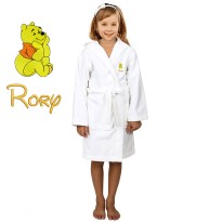 Yellow Bear Cartoon Design & Custom Name Embroidery on Kids Hooded Bathrobe